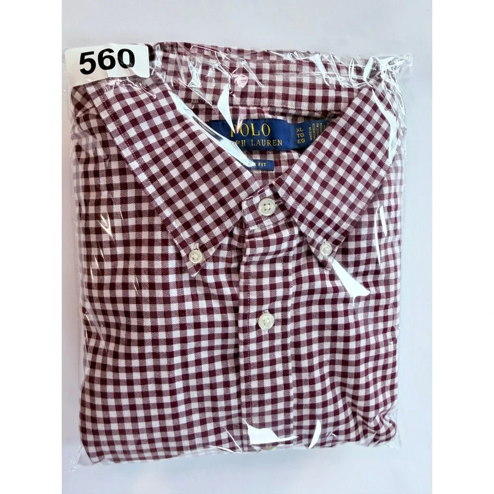 Polo Ralph Lauren Button‎ Down Mens XL Burgundy Gingham Classic Fit Long Sleeve